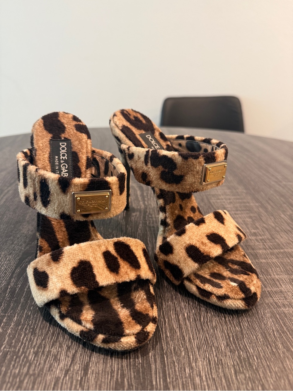 Dolce & Gabbana Leopard Velvet Slide Heels in Brown and Black